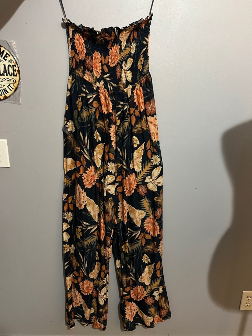 Black Floral Smocked Wide-Leg Jumpsuit